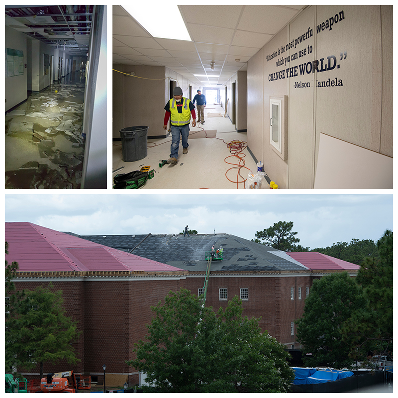 Dobo Hall damage and repairs due to Hurricane Florence